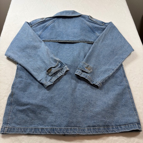 Forever 21 Premium Denim Jacket Women XL Blue Good Asymmetrical Utility Boxy - Picture 10 of 12